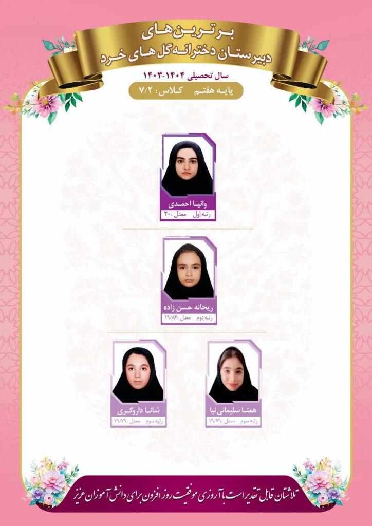 رتیه های برتر کلاس7/2 مدرسه گل های خرد